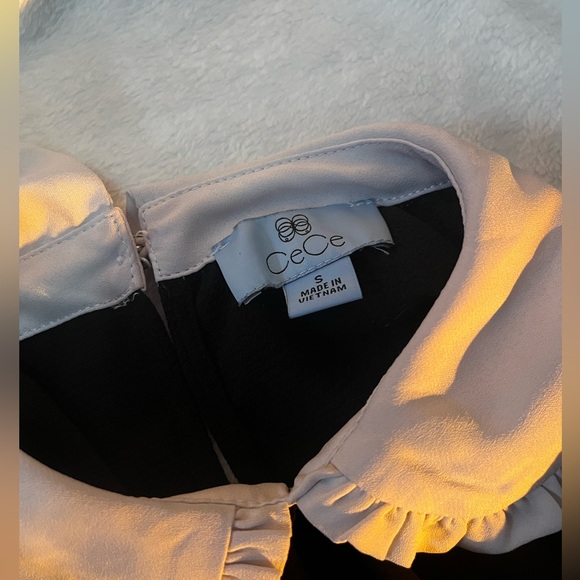 CeCe Black Short-Sleeve Blouse with White Ruffled Collar - Picture 2 of 3